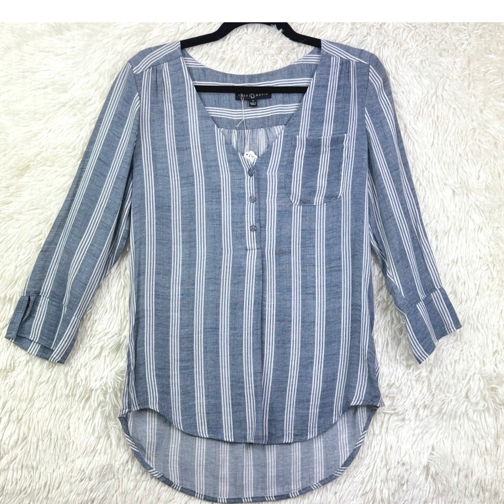 Fred David Blue White Striped High Low Top Small